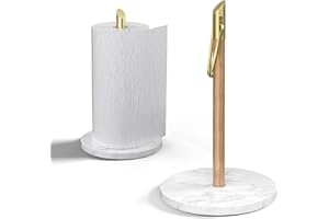 ASTOFLI Marble Paper Towel Holder Stand, Gold Paper Towel Holder Countertop, Wood Paper Towel Stand for Kitchen, Weighted Paper Towel Holder Counter, Free Standing Paper Towel Holder for Large Rolls