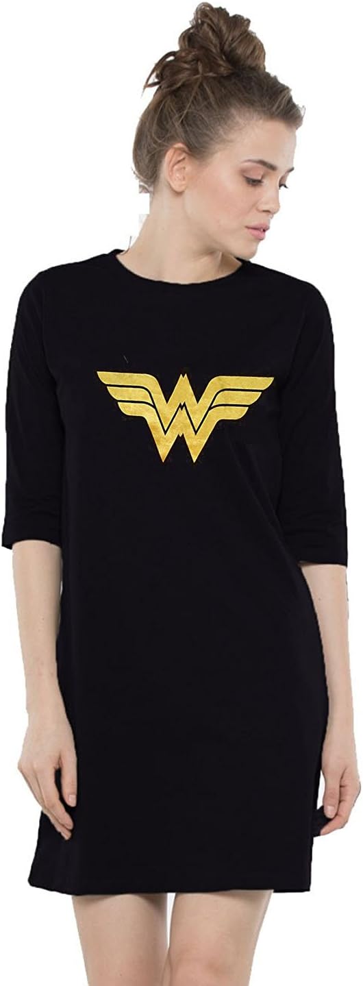 Melcom Wonder Woman Printed Women's Cotton 3/4 Sleeves T-Shirt Dress