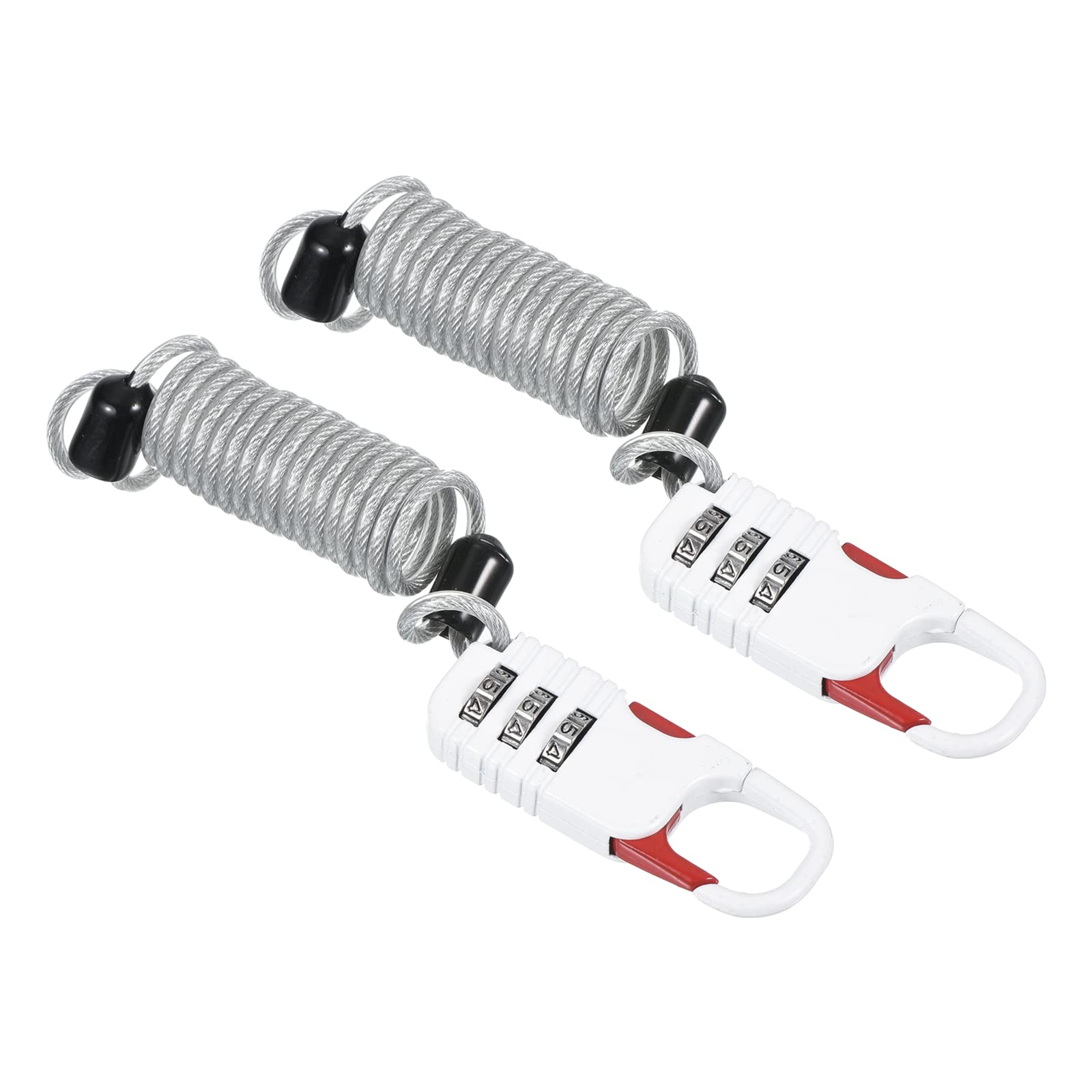 PATIKIL 3 Digit Combination Lock with Spring Cable, 2 Pcs Helmet Padlock 3.3Ft Flexible Security Steel Lock Wire for Bike Locker Travel Luggage, White