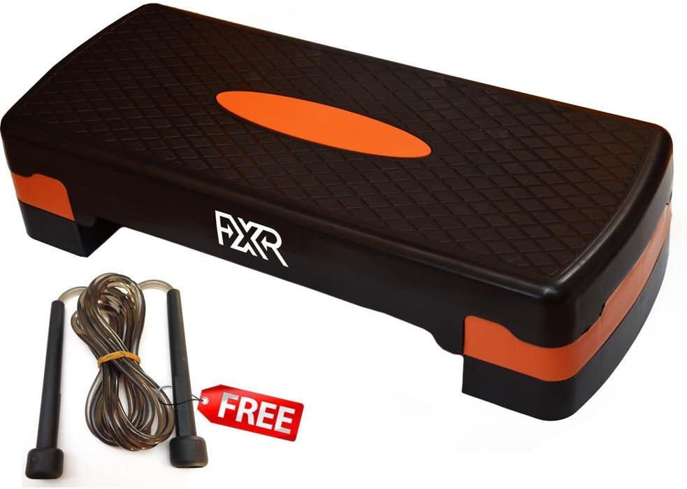 FXR Sports 2 Level Adjustable Aerobic Step Stepper With Free Skipping Rope