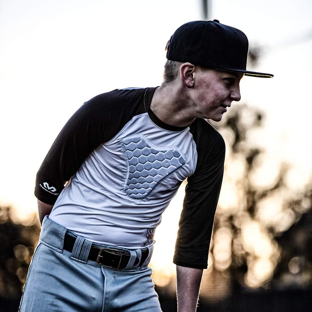 McDavid Youth HEX Chest Protector, Heart-Guard, Sternum Protection – Raglan Style ¾ Length Long Sleeves - Padded Shirt for Baseball, Football, Lacrosse and Goalies - Youth Sizes : Sports & Outdoors