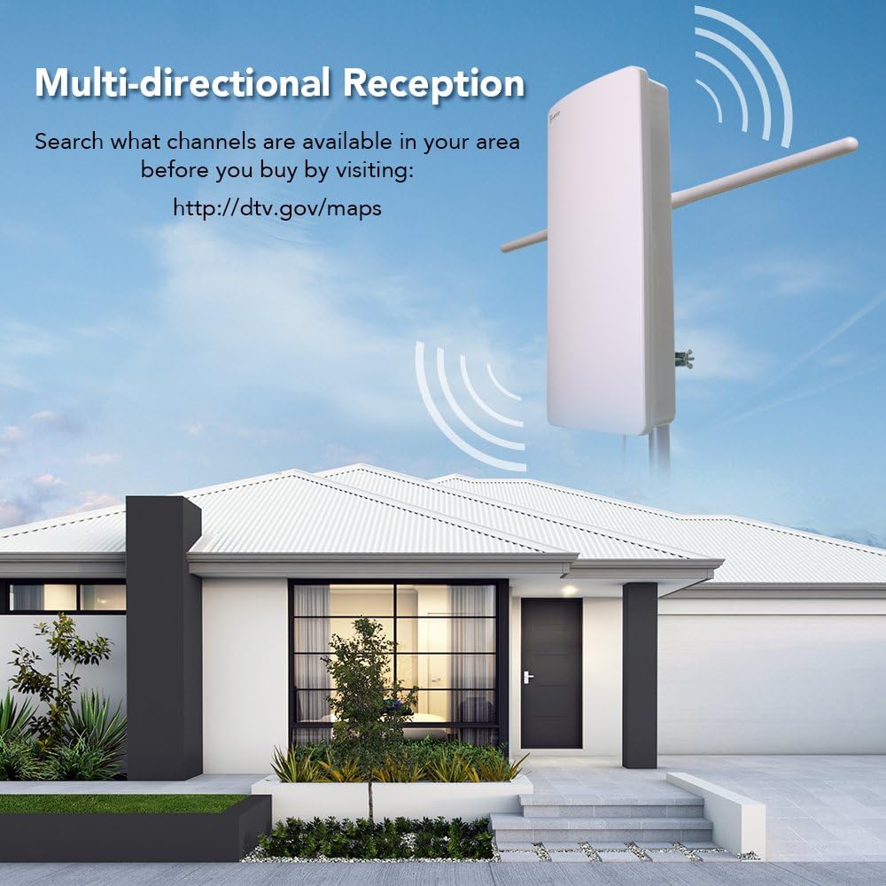 Antop Big Boy AT-400BV Outdoor Indoor HDTV Antenna with VHF Enhancer Rods, Digital Amplified HD Antenna for Smart TV Indoor 4K 1080P, 85 Miles Range