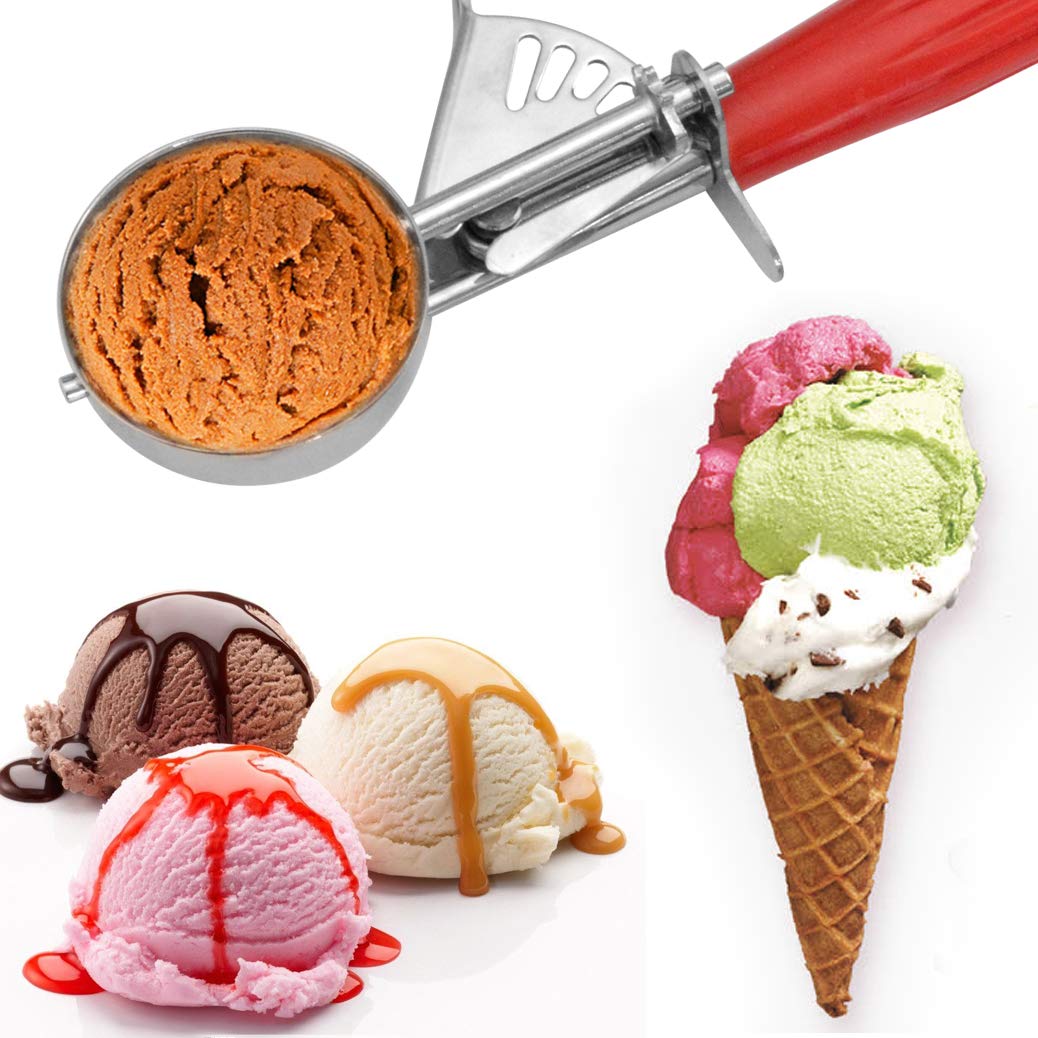 mifengda 3 Sizes Ice Cream Scoops Ice Cream Scoop With Trigger Release Cake Trigger Cookie Scoop Set Stainless Steel Spoon Scoopers With Plastic Handle for Kids & Families, 3Colors(Green, Red, Purple)