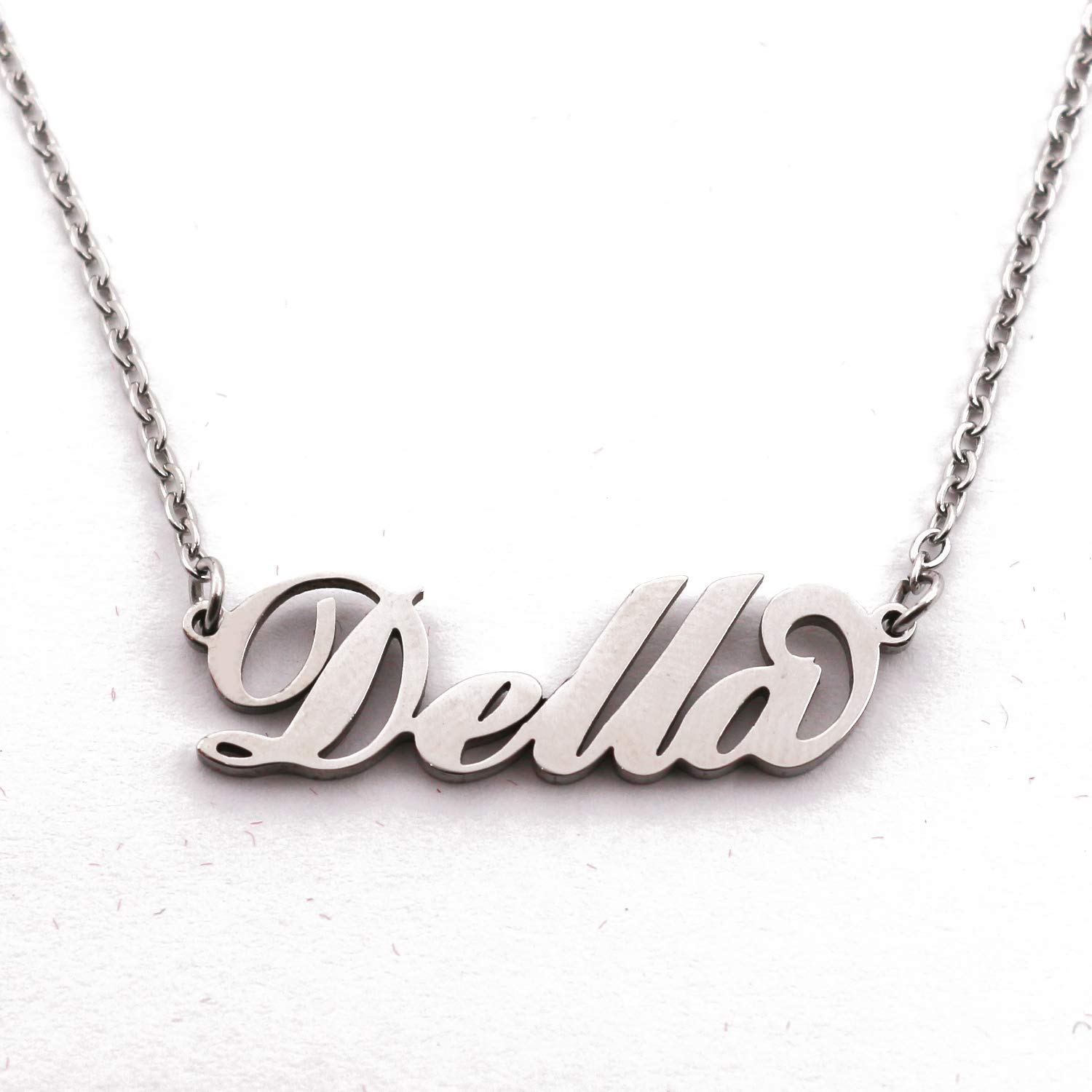 Kigu Della Personalised Name Necklace Silver Tone, Custom Dainty Name Pendants, Jewellery for Ladies, Girlfriend, Mother, Sister, Friends
