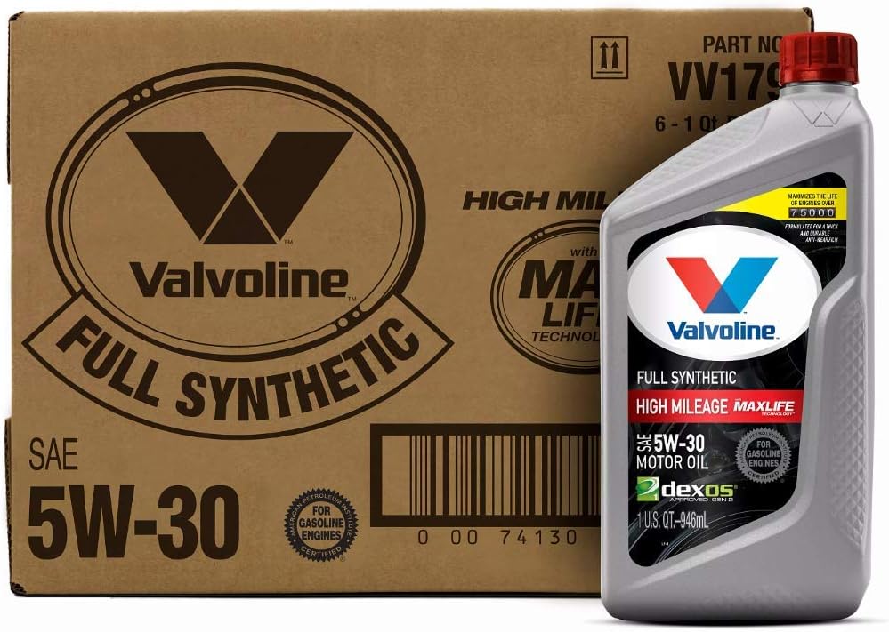 Valvoline Full Synthetic High Mileage with MaxLife Technology SAE 5W-30 Motor Oil 1 QT, Case of 6