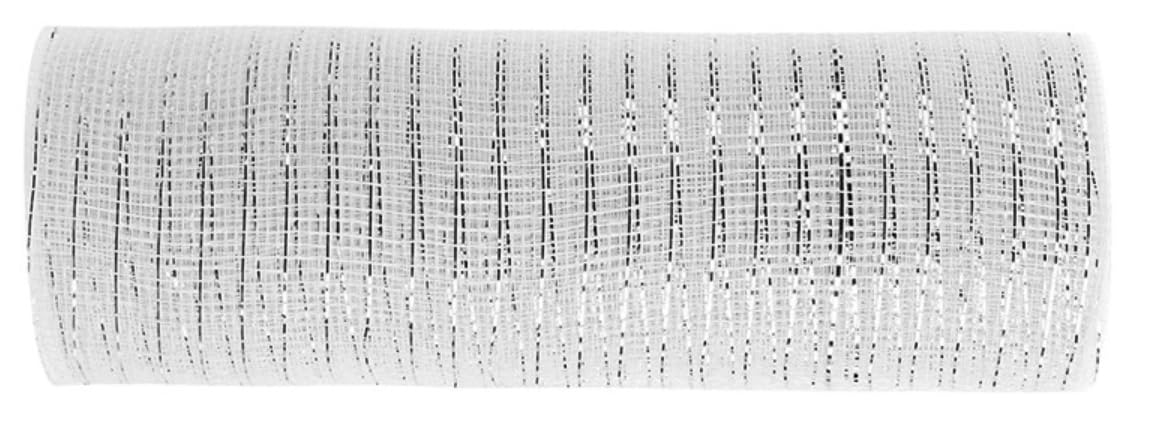 YYCRAFT 10 Yards Metallic Deco Poly Mesh Ribbon for Decoration/Wreath Making Craft (10" x 10 yards(30 feet), White/Silver)