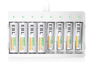 EBL 8 Bay Individual AA AAA Battery Charger with 4 AAA Batteries 1100mAh & 4 AA Batteries 2800mAh Rechargeable, Fast Charging