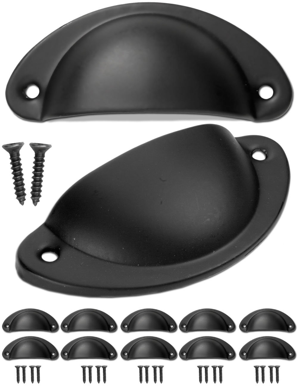 FUXXER® 10 x Antique Drawer Shell Pull Handles, black | Pull Handles for rustic style Drawers, Buffets Tables, Dressers | Set of 10 with screws, black