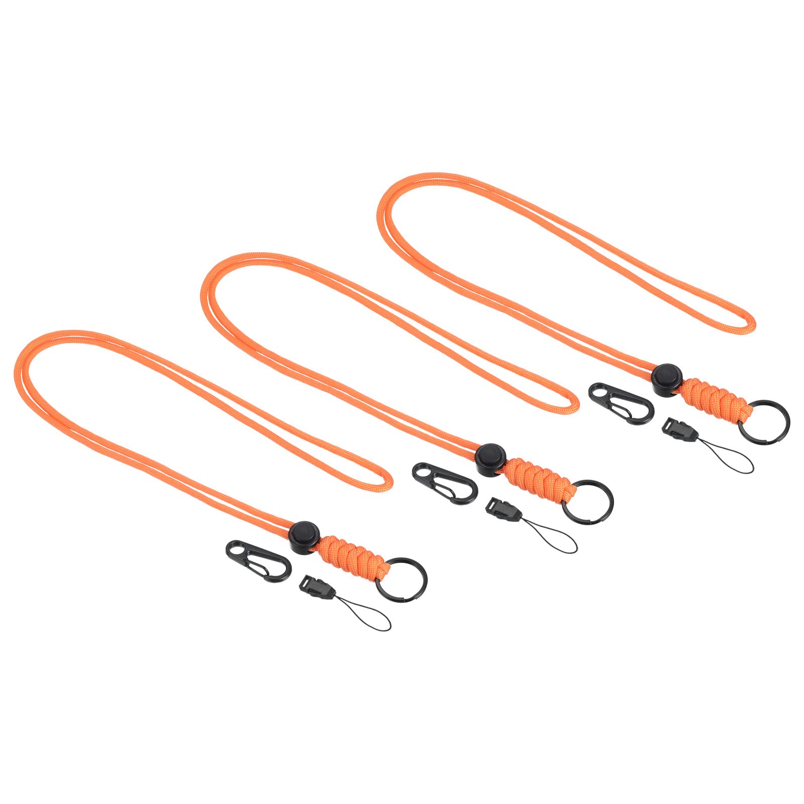 PATIKIL Paracord Lanyard 20 Inch, 3 Pack Necklace Keychain Cord Metal Clasp Hook Ring Strap for Keys Whistle ID Card Badge Holder, Orange