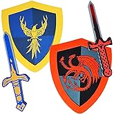 SENSORY4U Foam Sword and Shield Set - Kids Role Play Toy, Knight and Dragon Theme, Light vs Dark Pretend Play Weapons