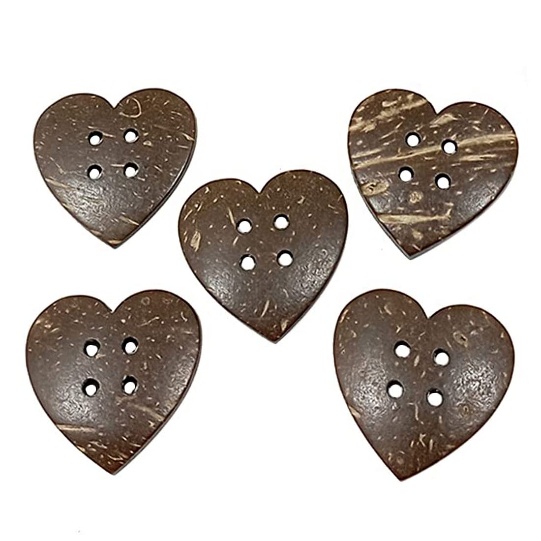 30 Heart-Shaped Coconut Buttons, Measurement 35 mm, Round Buttons, Wooden Buttons, Craft Buttons, Sewing Buttons, Decorating Buttons, 30 pcs., (Coco2, 35mm)