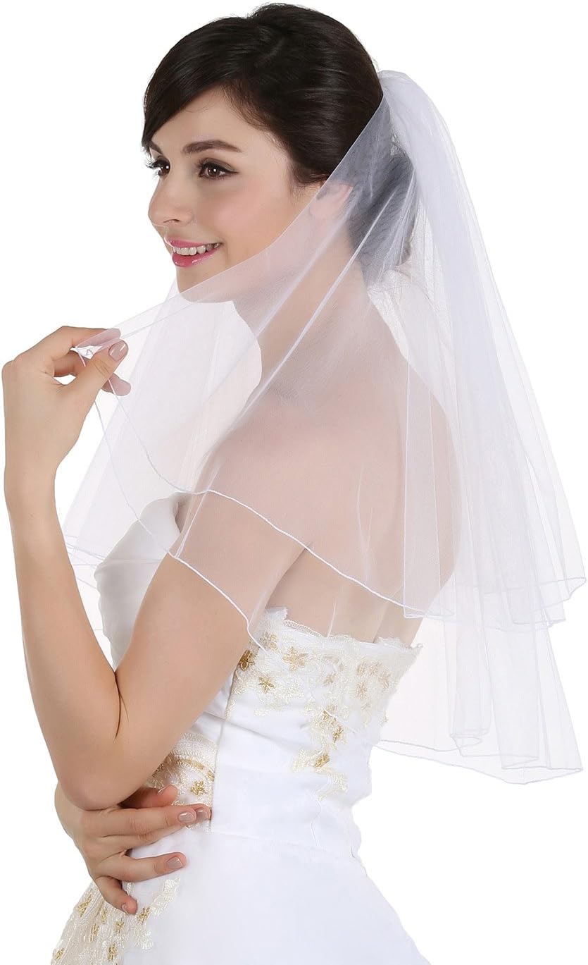 SAMKY2T 2 Tier Pencil Finished Edge Bridal Wedding Veil