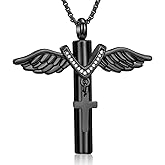 Oinsi Black Cross Urn Necklace For Ashes Of Loved Ones With Birthstone Always In My Heart Cremation Jewelry Keepsake Pendant Women Men
