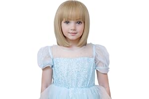 YTbeauty Kids Wig Blonde Wig with Bangs Short Bob Straight Wig for Girls Heat Resistant Synthetic Child Wig for Cosplay Costume Halloween Party Daily Use (Blonde)
