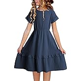 blibean Girls Cotton Short Sleeve Dresses Lace Semi Formal Dress Size 6-15 Years