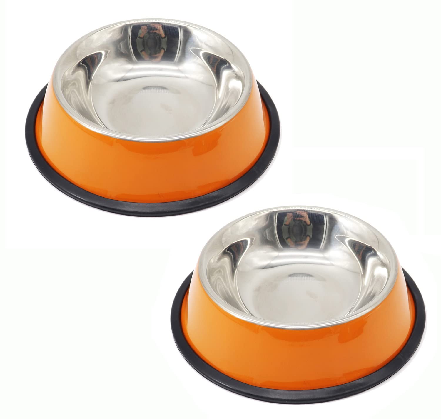 KuTi Kai Cat Bowls, Food Grade Feeding Bowl Cat Stainless Steel Non-slip Cats Bowl Pet Bowl Set 2Pcs/Set (Orange)