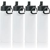 MAIKESUB 4 Pack Sublimation Blank Tumbler White Sports Water Bottles 22 OZ Wide Mouth Stainless Steel Vacuum Flask with Spout Lid for Tumbler Press Machine Sublimation Print