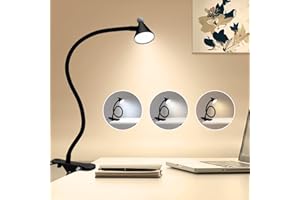 PHIMUEZL LED Desk Lamp with Clamp,Reading Light with Long Flexible Gooseneck,Clamp Light for Reading,Bed Lights for Headboard,Book Light for Kids with 30 Adjustable Color Modes,Clamp Lamp for Home, Black