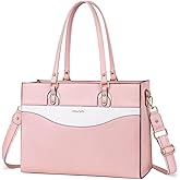 MOSISO Laptop Tote Bag for Women, 15.6 inch Work Teacher Laptop Bag, PU Leather Curved Line Computer Briefcase, Large Capacity Handbag for Business Office, Pink