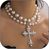 Cross Necklace for Women Gothic Cross Necklace Pearl Choker Necklaces Chunky Big Pearl Necklaces Vintage Charm Black Jewelry Goth Accessories Gothic Jewelry Gifts for Women
