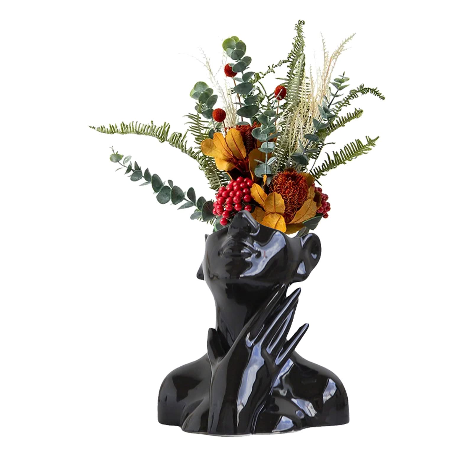 Ceramic Face Vase, Vases Black Ceramic Vase, Artistic Women Face Vase Flower Vase Desk Decor, Home Bedroom Room Hotel Table Decor