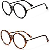bullabulling Retro round Reading Glasses For Women Blue Light Blocking Oversized Eyeglass Frames Large lens