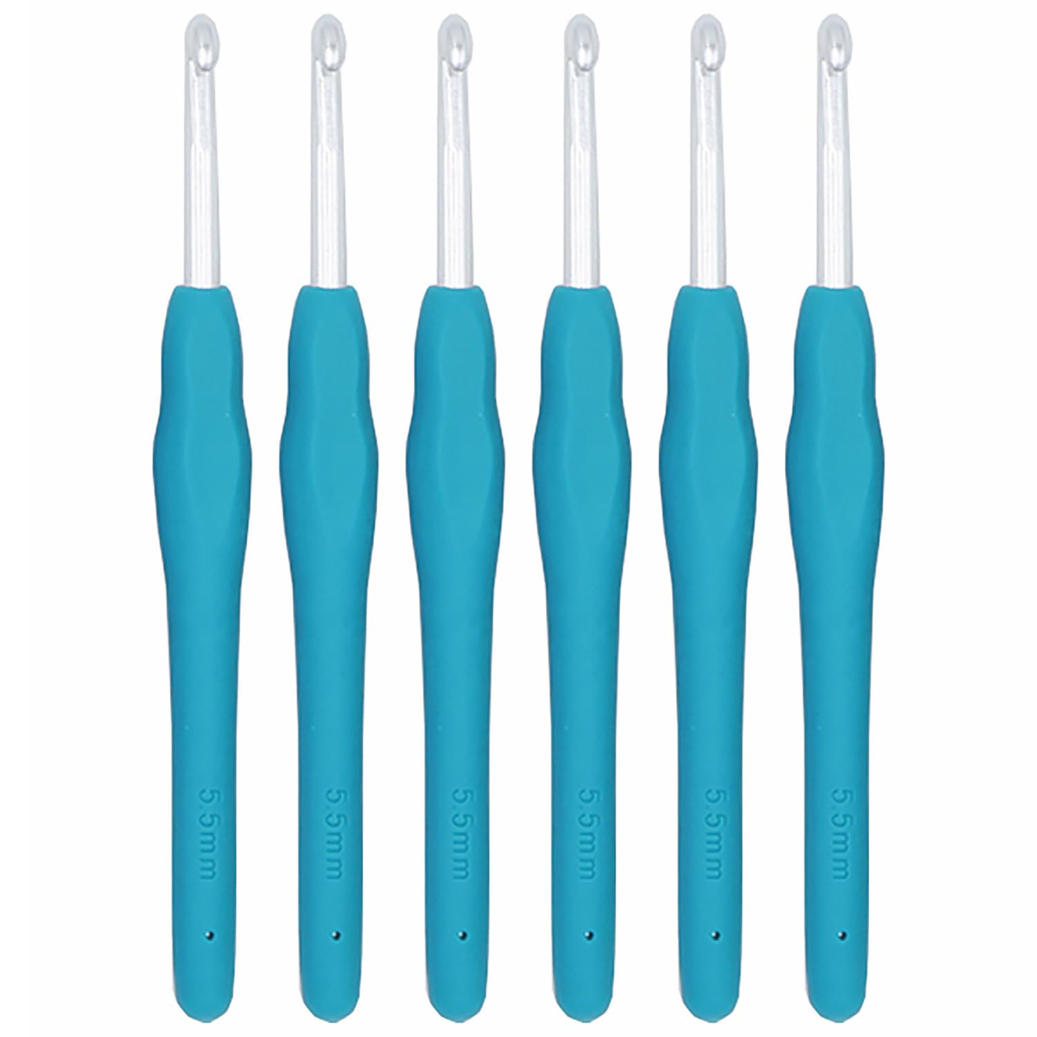 6Pcs 5.5mm Crochet Hooks Ergonomic Soft Grip Rubber Handle Aluminum Hook Knitting Needles US Size I (Size 9) for DIY Yarn Craft,Nice Gift for Women Adults Kids Children Beginners (Blue)