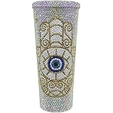 zhmbysbk 24oz Sparkle AB Mixed Rhinestone Evil Eyes Moon & Sun Decorate Tumbler with Straw,Keepsake/Gift for Mum,Lovers and Teachers