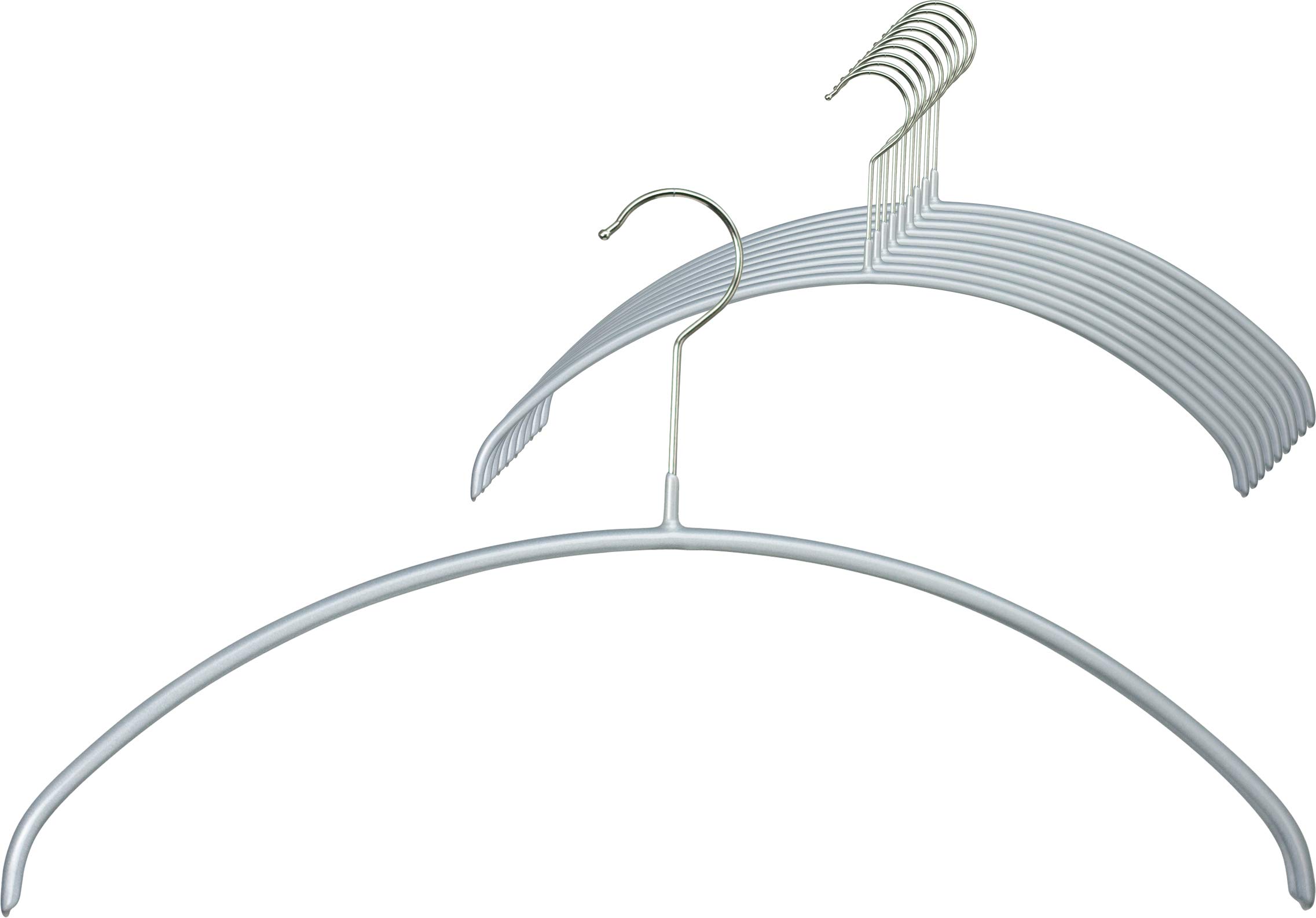 MAWA Hanger for Clothes, Economic P, Set of 10, Space-saving, Metal, for T-Shirts and Sweaters, 360° rotatable, with Anti-slip Coating, 36 cm, Silver