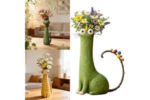 Handcrafted Quirky Cat Vase, Whimsical Ceramic Cat Flower Vase, 7.5 Inch Funny Kitty Planter for Desk or Bookshelf Decor, Uni