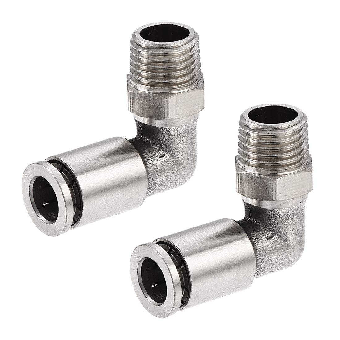 sourcing map Push to Connect Tube Fitting 8mm Tube to 1/4PT Male Elbow L Shape 2Pcs