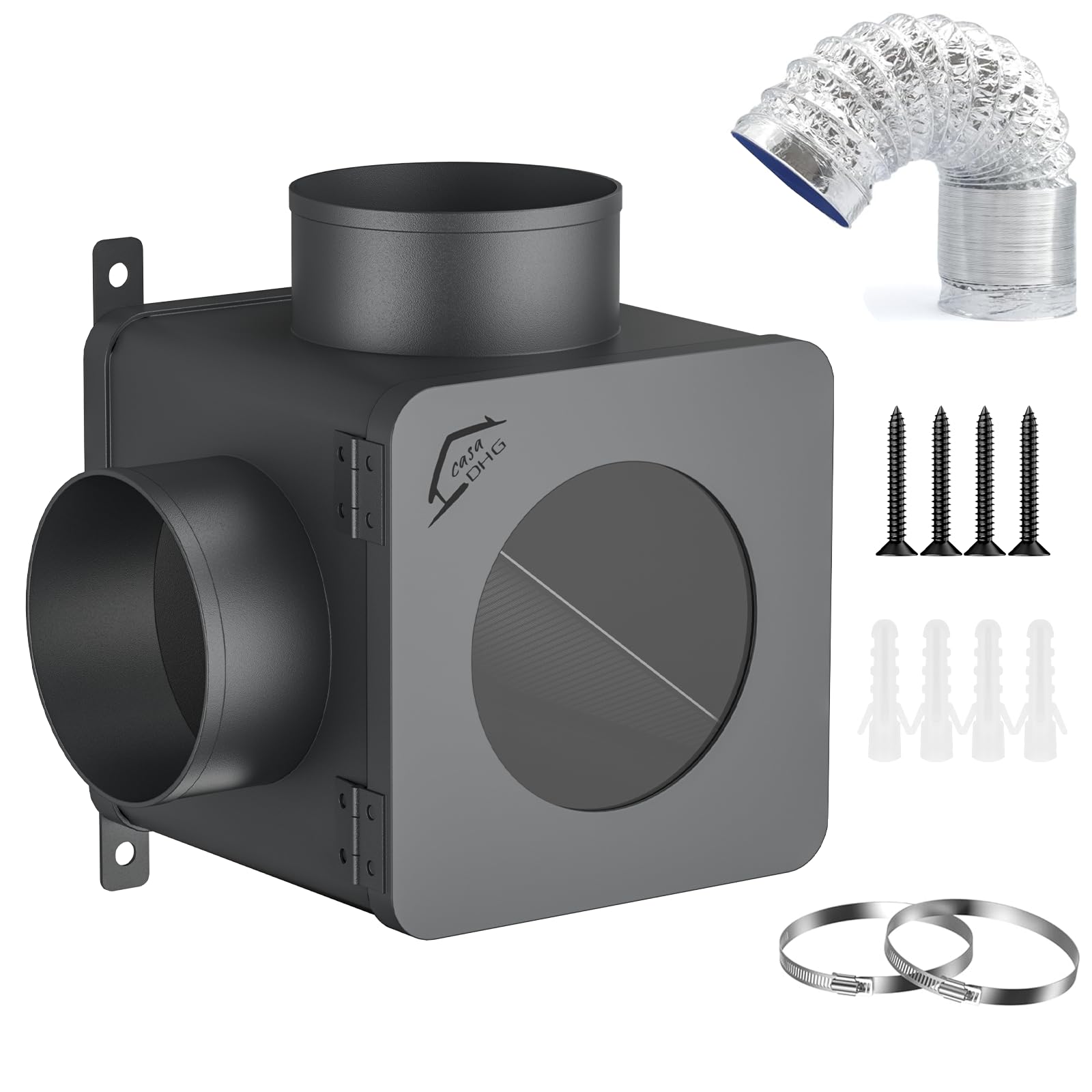 Photo 1 of CasaDHG Dryer Lint Trap,90-degree Indoor Dryer Vent Lint Trap with 4inch Dryer Vent Hose,2 Clamps,Lint Catcher for Dryers-Dryer Vent Box (Metal)