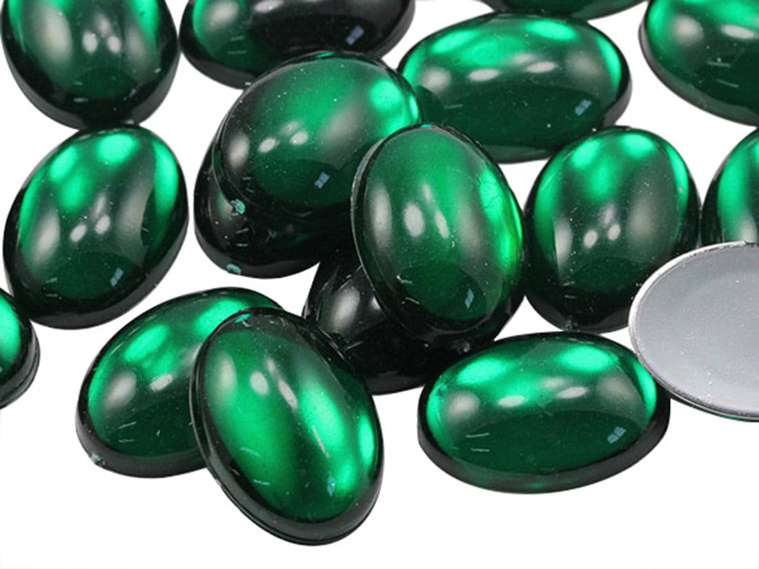 25x18mm Flat Back Oval Acrylic Cabochons Rhinestones Plastic Gems Embellishments for Crafts, Costumes, Card Invitations, Jewelry, Cosplay - 20 Pcs (Green Emerald H106)