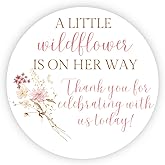 A Little Wildflower Is On Her Way Baby Shower Favor Stickers for Girls, Wildflower Baby Sprinkle Thank You Party Favor Labels, Round Favor Stickers, 40 Pack, 2 inch Stickers