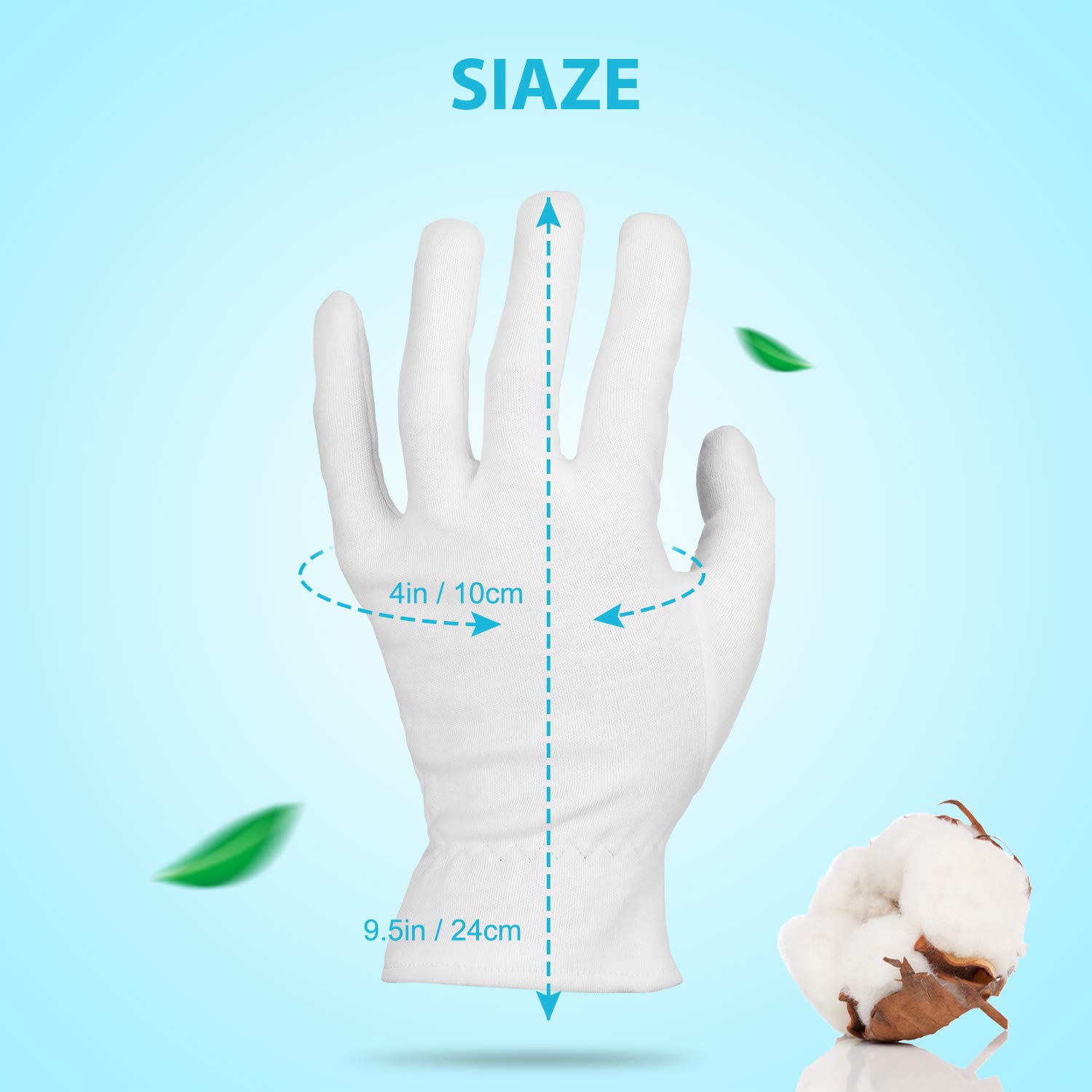 comfykare 100% Cotton Gloves for Dry Hands, (3 Pairs, Medium Size) White Gloves, Moisturizing Gloves Overnight Healing and Beauty, Jewelry Inspection, Washable Work Gloves, 9.5 Inches in Length: Beauty
