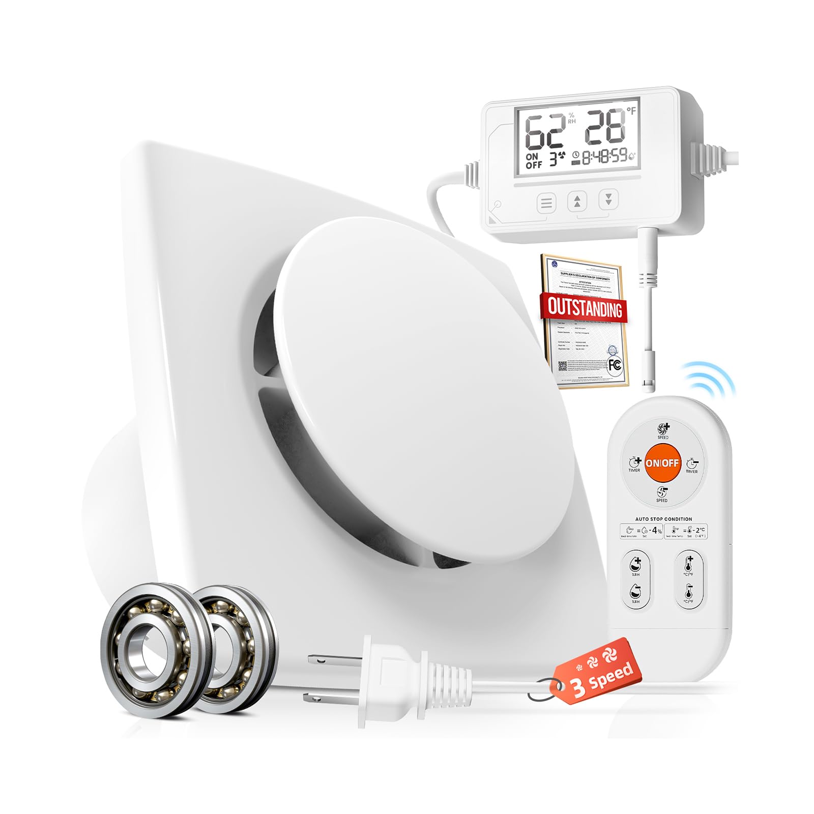 Photo 1 of 3 Speed Bathroom Exhaust Fan with Humidity Sensor & Remote Control, Timer Humidity & Temperature Control Quiet Upgraded 2600RPM Bathroom Fan for Attic Basement Garage P119A(4 inch Exhaust Fan)