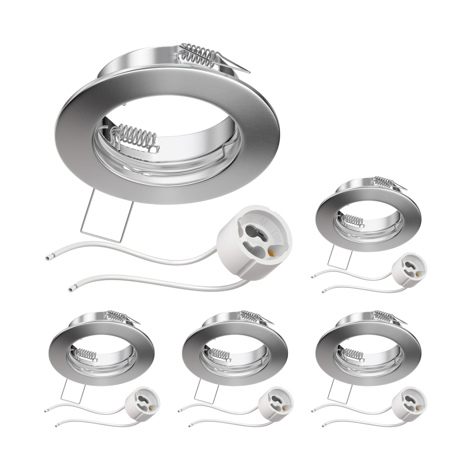 ledscom.de 5 Pieces Ceiling recessed Frame Fere recessed Frame Chrome matt (LED/Halogen/GU10/MR16/PAR16/50mm) incl. GU10 Socket