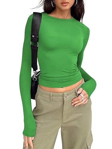 Trendy Queen Womens Long Sleeve Shirts Basic Tees Crop Tops Going