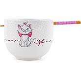 Silver Buffalo Disney The Aristocats Marie Ceramic Dinnerware Set | Includes 20-Ounce Ramen Noodle Bowl and Wooden Chopsticks