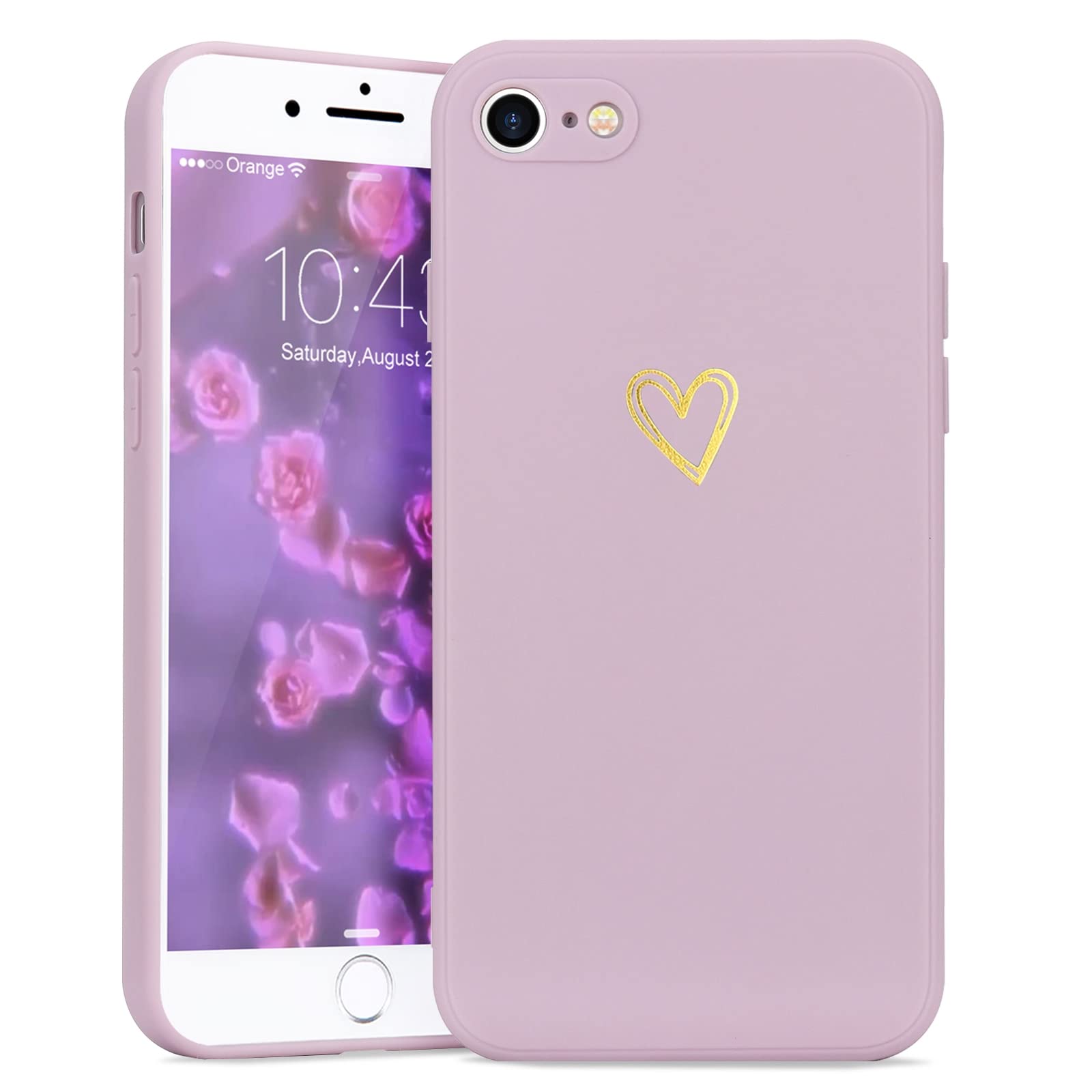 Wirvyuer Compatible with iPhone SE Case 2022/2020, iPhone 8 iPhone 7 Phone Case for Women Girls Silky Soft Protective Shockproof Silicone Phone Case with Cute Heart Pattern Design, Purple — image 1