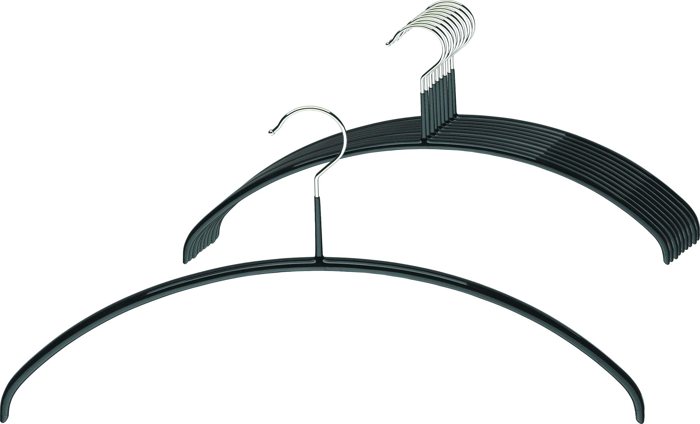 MAWA Hanger for Clothes, Economic P, Set of 10, Space Saving and Non-Slip, Round-Shaped, Top Hanger for T-Shirts and Jumpers, 360° Rotatable, with Anti-Slip Coating, 40 cm, Black