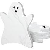 Acellegic 4pcs Marble Coasters Halloween Ghost Coasters 4.7 x 3.9 Inches for Drinks Beverage Boo Mug Cup Car Desk Party Decoration(Halloween Ghost,White)