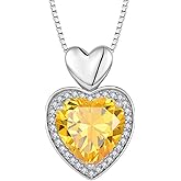 FJ Love Heart Necklaces 925 Sterling Silver Birthstone Pendant Necklace Birthday Anniversary Jewelry Gifts for Women