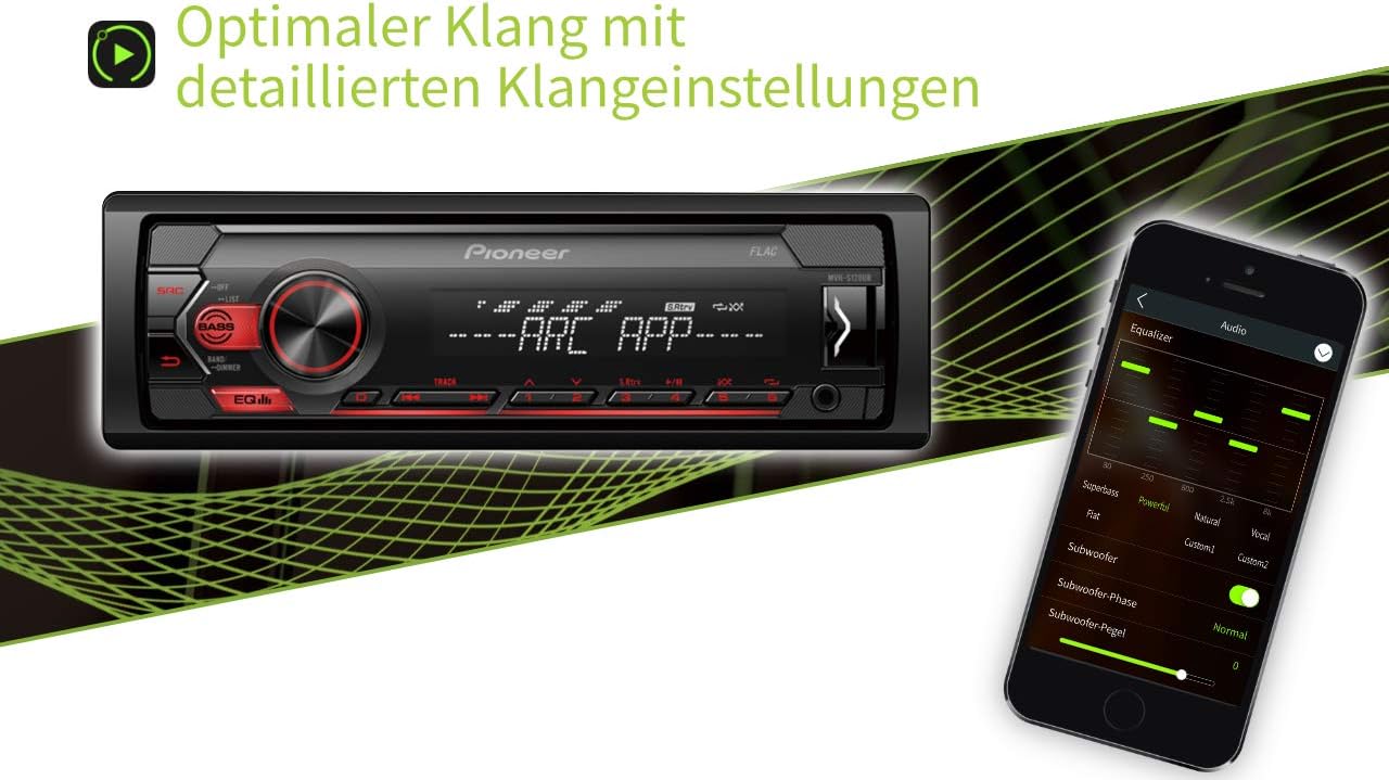 Pioneer MVH-S120UB 1-DIN receiver with red illumination, USB and compatible with Android devices, Black/White, Single Din - Image 3
