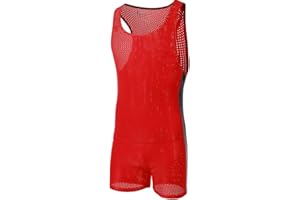 Juflam Men's Wrestling Mesh Breathable Singlet Athletic Leotard Bodysuit Gym Sportswear