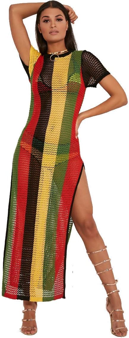 Clossy London 100% Egyptian Cotton Ladies Rasta Jamaican Work Work String Dress Multicoloured Hip Hop Dance Club Dress