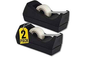 1InTheOffice Desk Tape Dispenser, Black Non-Skid Base Desktop Tape Dispenser Weighted (2 Pack)
