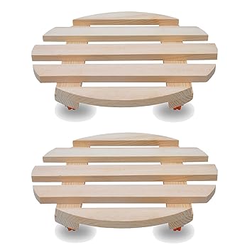 Joie Flower Pot Plant Stand Wooden With Wheels Round | For Living Room Corner & Balcony | Planter Stands For Living Room | Indoor & Outdoor Balcony Plant Stand | Wooden Stand (Pack 2, Round)