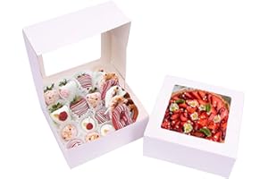 NPLUX 30pcs 8x8x3 inches Bakery Boxes with Window Pie Boxes for Strawberry Chocolate (White)