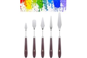 Palette Knife Set, 5 Pcs Stainless Steel Spatula Palette Knife Oil Paint Metal Knives Wood Handle for Oil Acrylic Canvas Pain